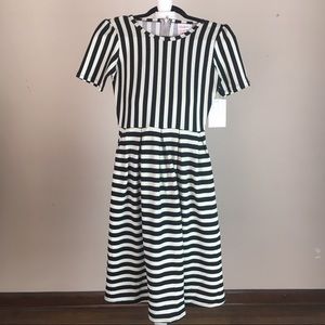 Lularoe Amelia Dress XS - NWT - Black/ivory stripe